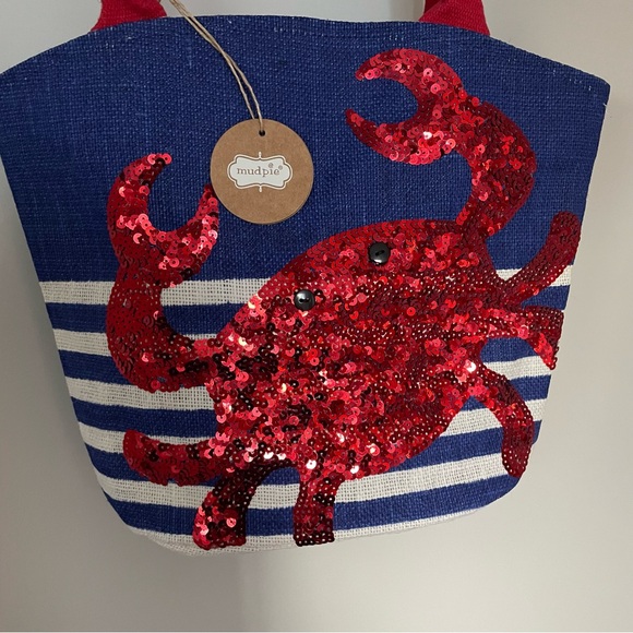 Mudpie Small Tote Bag Red Sequin Crab Nautical Coastal Beach Bridesmaid #1 of 6 - Picture 4 of 6